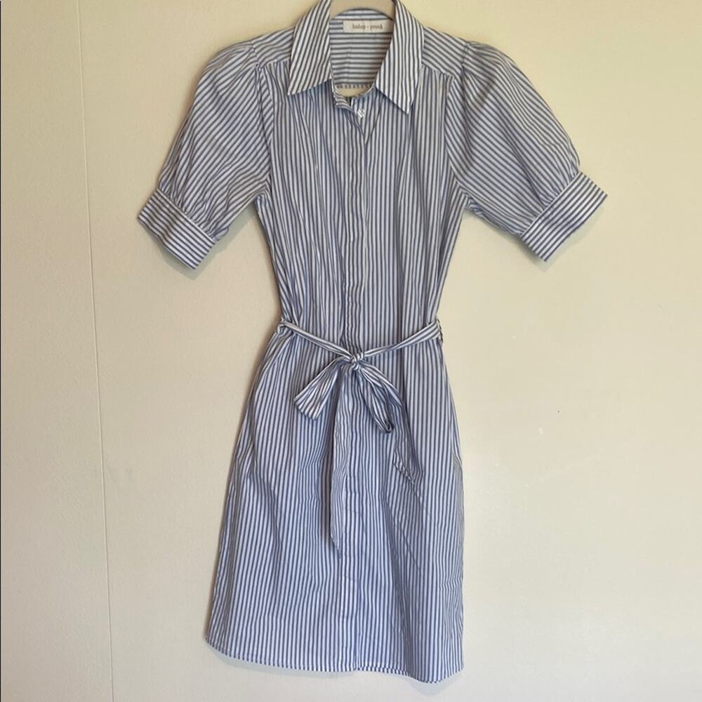 Blue White Striped Short Sleeve Shirt Dress Belt Lightweight Preppy Girlhood